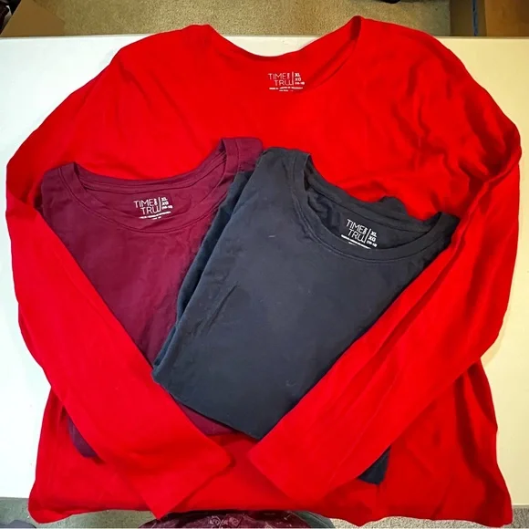 Lot of 3 Time and Tru Long Sleeve Scoop Neck Tops XL - Picture 1 of 12